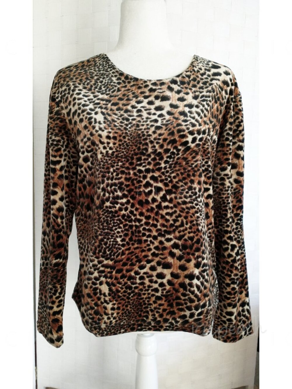 Sue Brett Fleece Top Small Vintage 90s Leopard Lagenlook Coastal Grandma Classic